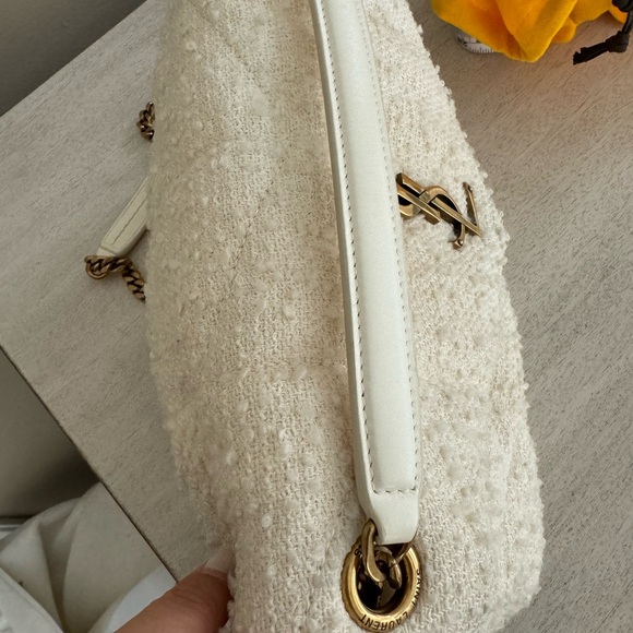 YSL Saint Laurent Small Lou Lou Tweed Boucle Cream Purse - Picture 11 of 12